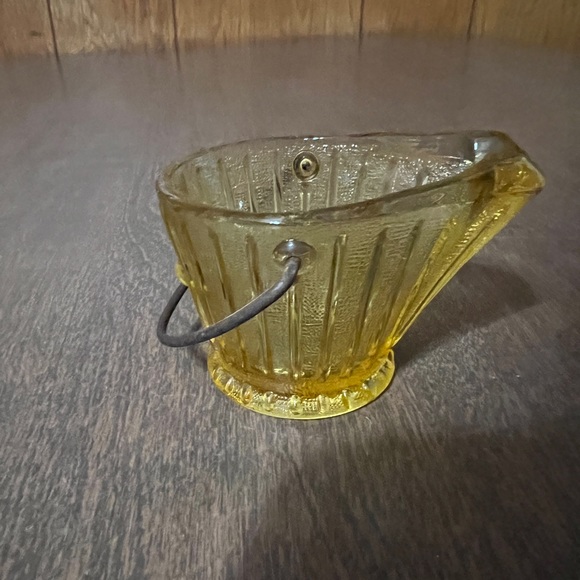 Accents Vintage Amber Glass Coal Bucket Ashtray Toothpick Depression